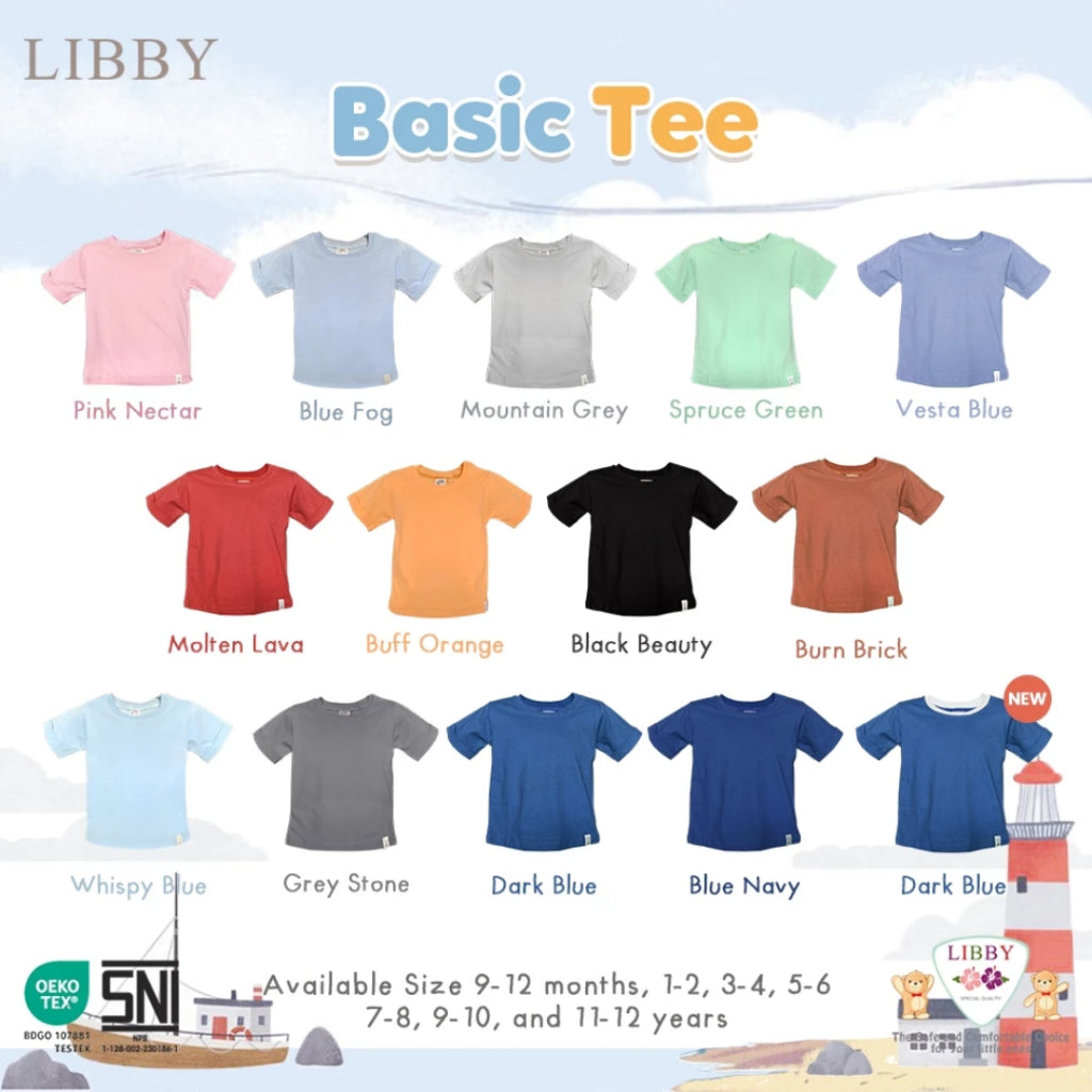 LIBBY Earth Kaos Atasan Polos Katun Anak Unisex 9 Bulan - 12 Tahun Basic Tee Seri 2 (1PCS)-Kaos Anak Laki-laki & Perempuan