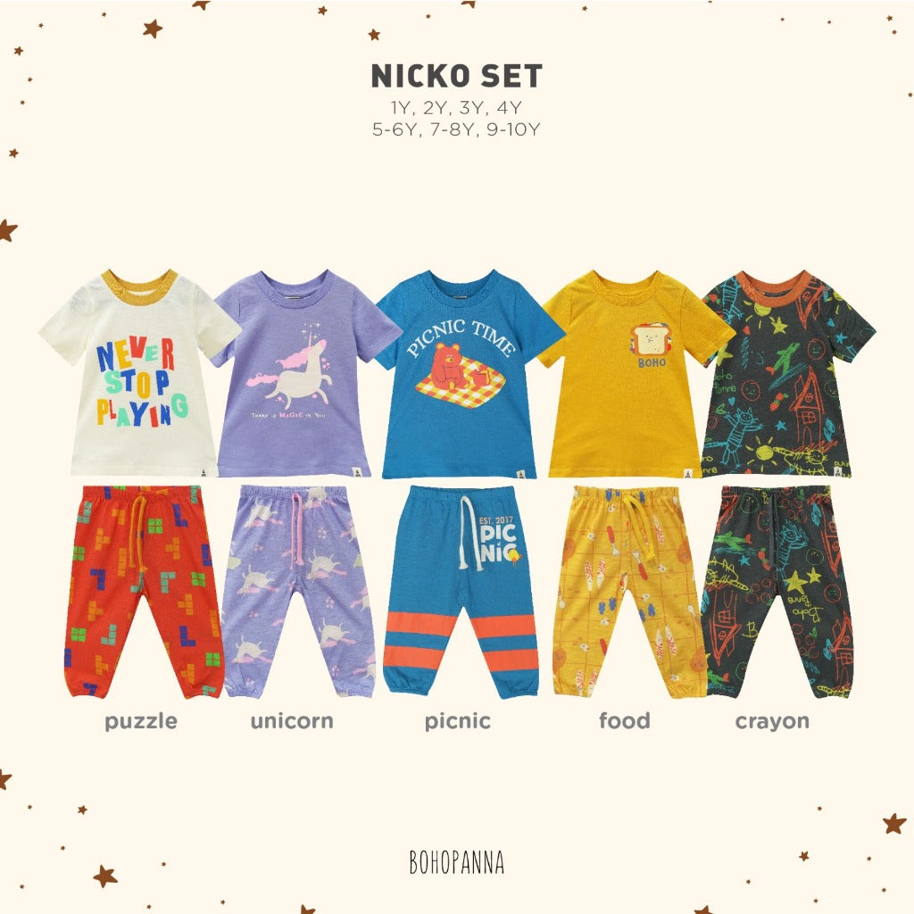 BOHOPANNA NICKO SET / SHORT PAJAMA DINO ANAK SETELAN BAJU ANAK BAJU PENDEK CELANA PANJANG ANAK BOHO BABY 1 - 10 TAHUN PART 2