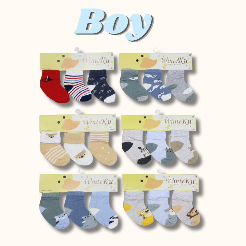 BANYAK MOTIF RANDOM PROMO1.1   MURAH 3 Pcs Kaos Kaki baby WINTEKU newborn size 0-6 Bulan