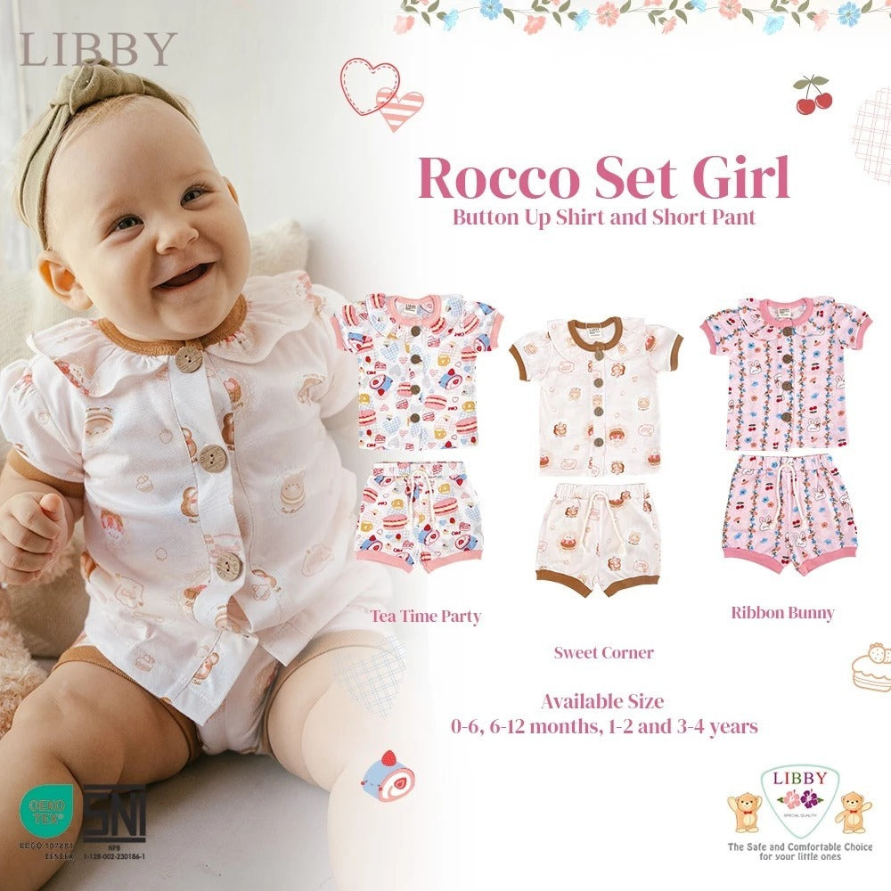 Libby Rocco Girl 0-4 Tahun Setelan Piyama Pendek Panjang Anak Perempuan / Collar Set Girl