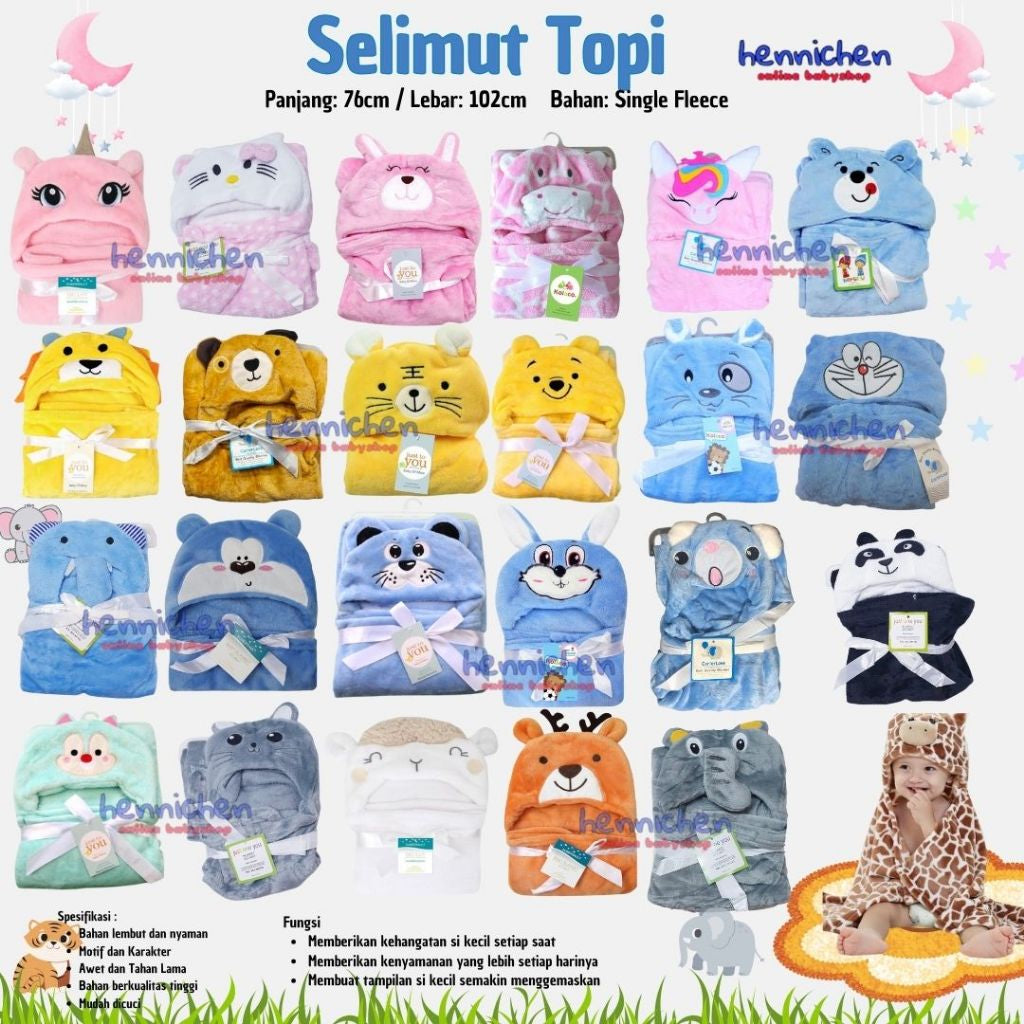 PILIH MOTIF Selimut Bayi Topi Boneka / Selimut bayi topi KARAKTER fleece / selimut bayi topi boneka 3D Just To You/ Kolako RANDOM LUCU