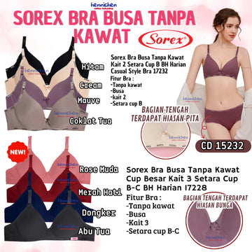 Sorex Bra 34-40 Dengan Busa Tanpa Kawat Kait 2 Setara Cup B BH 17232 17228