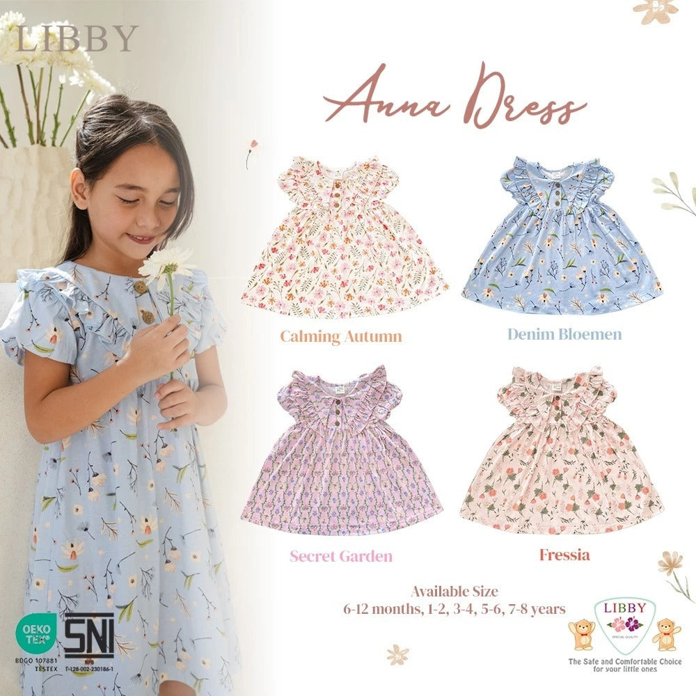 Libby 6 Bulan - 8 Tahun Emily / Jolie / Anna Dress Collar Puffy Dress / Dress Bunga Anak Perempuan Earth Series