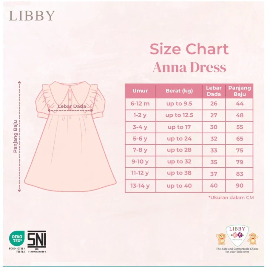 Libby 6 Bulan - 8 Tahun Emily / Jolie / Anna Dress Collar Puffy Dress / Dress Bunga Anak Perempuan Earth Series
