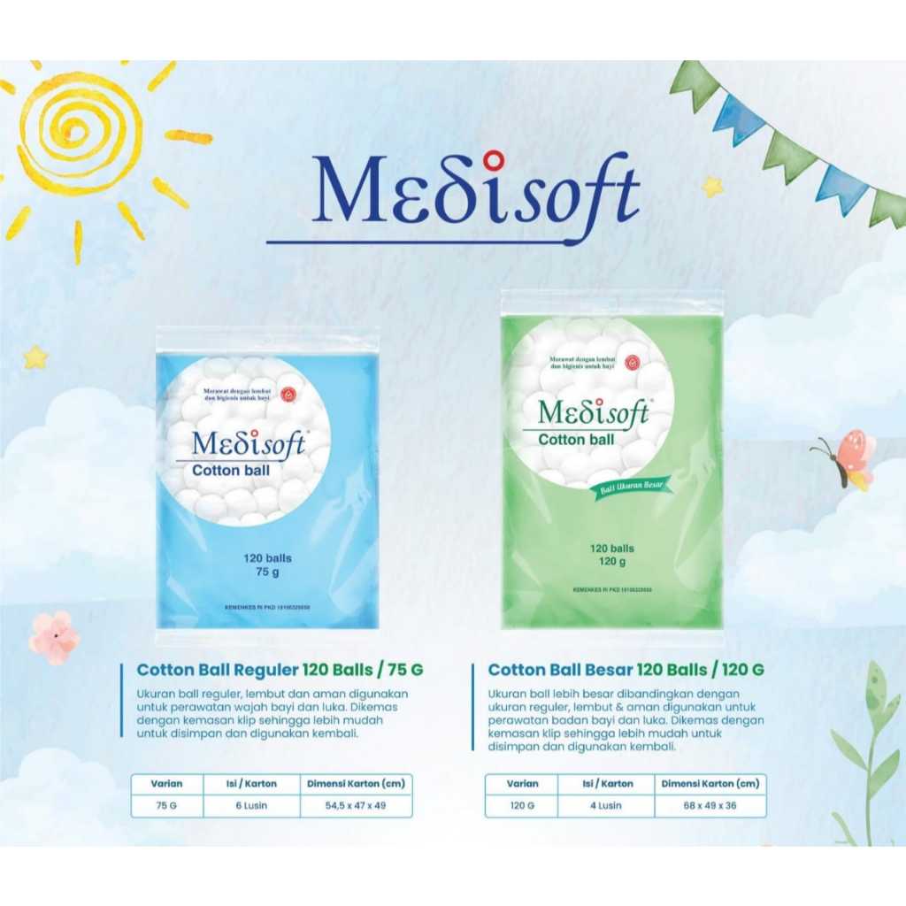 Kapas Medisoft Cotton Ball 120 balls Kapas Bola Bayi