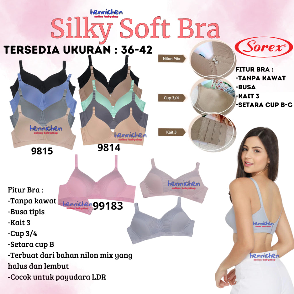 [ PILIH WARNA ] Sorex Bra Cup Besar Tanpa Kawat Busa Kait 3 Setara Cup B-C Silky Soft Bra Harian BH 9814 / Sorex Bra Cup Besar Tanpa Kawat Busa Kait 3 Setara Cup B-C Silky Soft Bra Harian BH 9815 99183