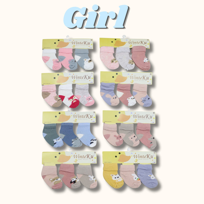 BANYAK MOTIF RANDOM PROMO1.1   MURAH 3 Pcs Kaos Kaki baby WINTEKU newborn size 0-6 Bulan