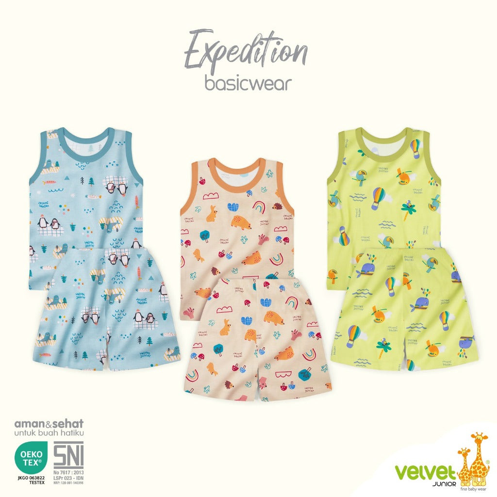 Velvet junior / ARUCHI / MIYO setelan KUTUNG setelan SINGLET GALAPAGOS / SPRING HARMONY /  SPLASHING JOY / EXPEDITION / ENDEARING LION  /  HAPPY DAYS / BLISSFUL BUDDIES  / WARM CUDDLE / DINO BUDDIES baju anak / baju bayi NB SML XL XXL SNI