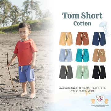 Libby Celana Tom 9 Bulan - 12 Tahun Celana Pendek Katun Hitam dan Hijau Anak Unisex