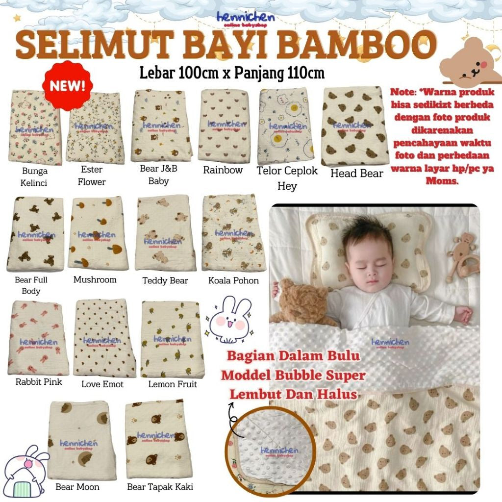 Selimut Bayi Bamboo Bubble 100x110cm / Selimut Bayi Korea Minky Stitches Cotton Dot Muslin Jepang Bamboo / Newborn Infant Baby Cotton Muslin Blanket Baby