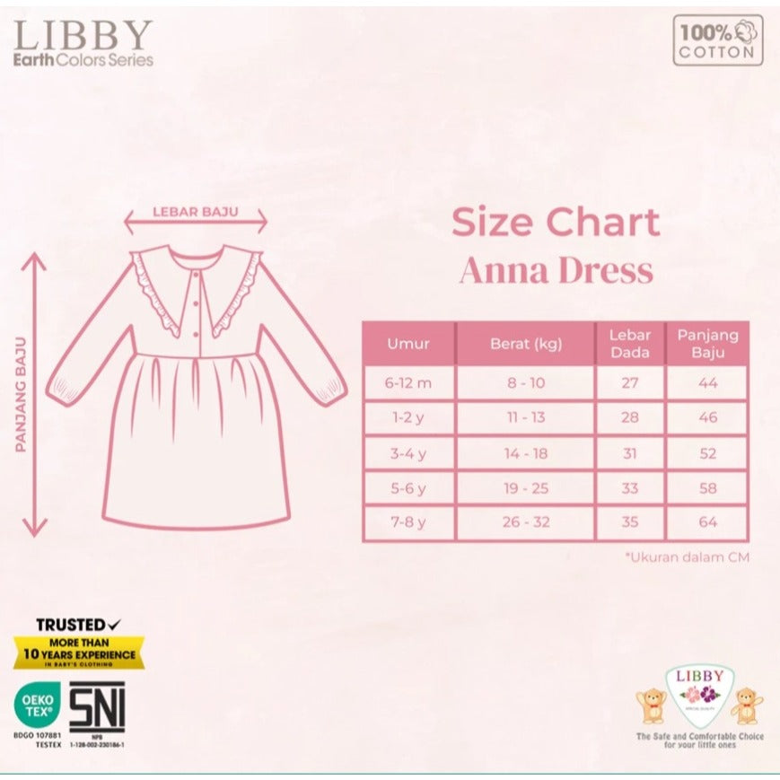 Libby 6 Bulan - 8 Tahun Emily / Jolie / Anna Dress Collar Puffy Dress / Dress Bunga Anak Perempuan Earth Series