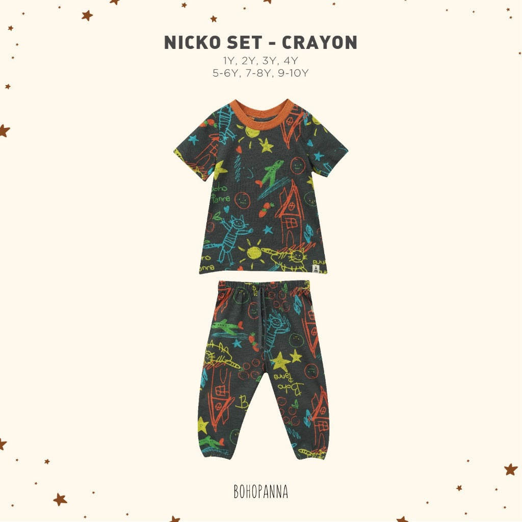 BOHOPANNA NICKO SET / SHORT PAJAMA DINO ANAK SETELAN BAJU ANAK BAJU PENDEK CELANA PANJANG ANAK BOHO BABY 1 - 10 TAHUN PART 2