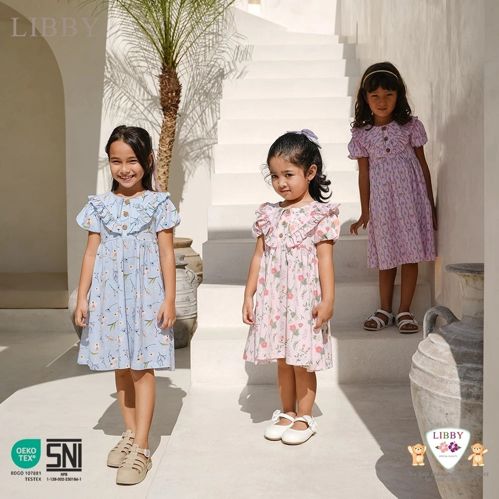 Libby 6 Bulan - 8 Tahun Emily / Jolie / Anna Dress Collar Puffy Dress / Dress Bunga Anak Perempuan Earth Series
