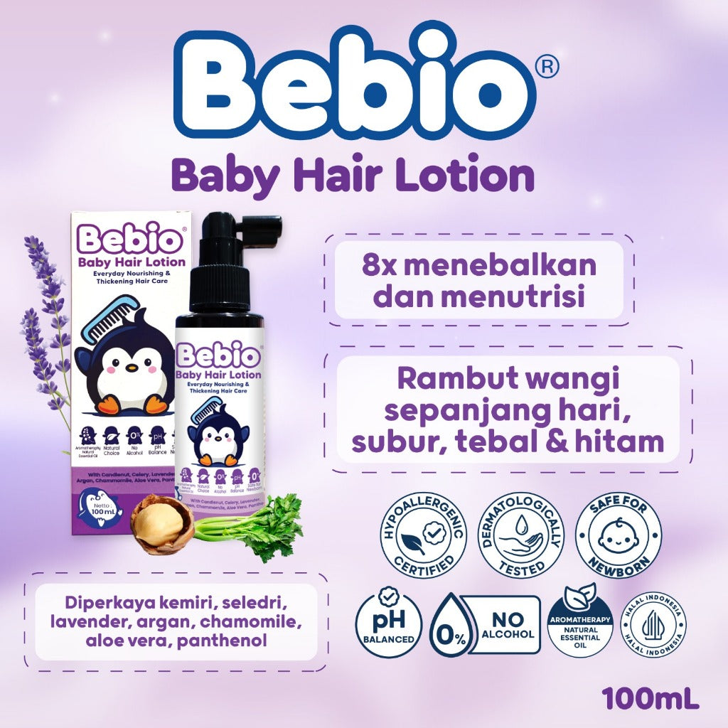 ( GRATIS BEBIO COLOGNE SELAMA PERSEDIAAN MASIH ADA ) Bebio Hair Lotion100 ML Perawatan Rambut Bayi Minyak Rambut Bebio