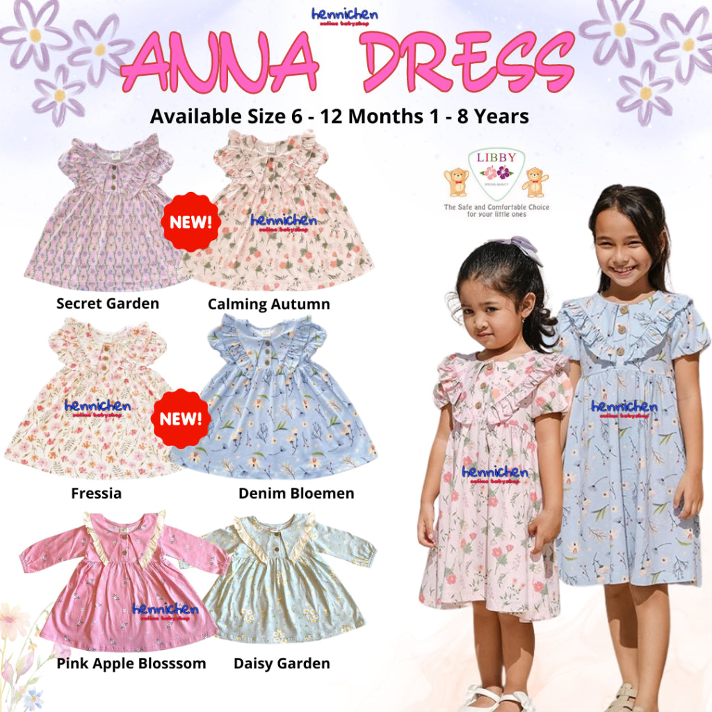 Libby 6 Bulan - 8 Tahun Emily / Jolie / Anna Dress Collar Puffy Dress / Dress Bunga Anak Perempuan Earth Series