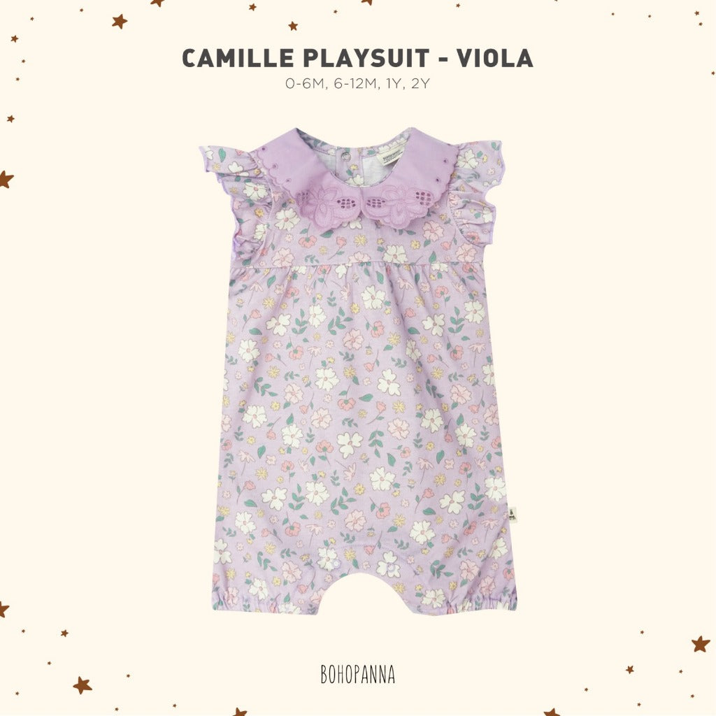 Bohopanna 0-2 Tahun Camille Playsuit / Romper Ruffle Anak Perempuan Motif Bunga Dengan Renda Fashion Bayi Perempuan