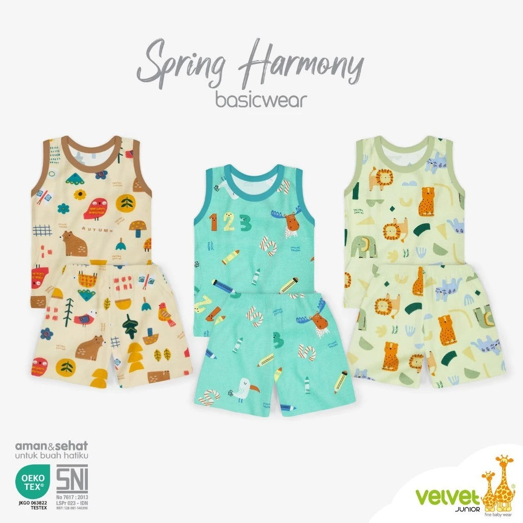 Velvet junior / ARUCHI / MIYO setelan KUTUNG setelan SINGLET GALAPAGOS / SPRING HARMONY /  SPLASHING JOY / EXPEDITION / ENDEARING LION  /  HAPPY DAYS / BLISSFUL BUDDIES  / WARM CUDDLE / DINO BUDDIES baju anak / baju bayi NB SML XL XXL SNI