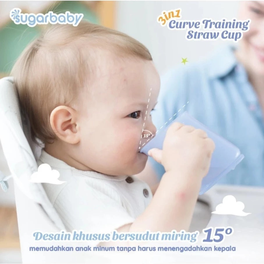 Sugar Baby 3in1 Curve Training Straw Cup / Gelas MPASI Bayi / Gelas Bayi Anti Tumpah Bocor / Training Cup BPA FREE