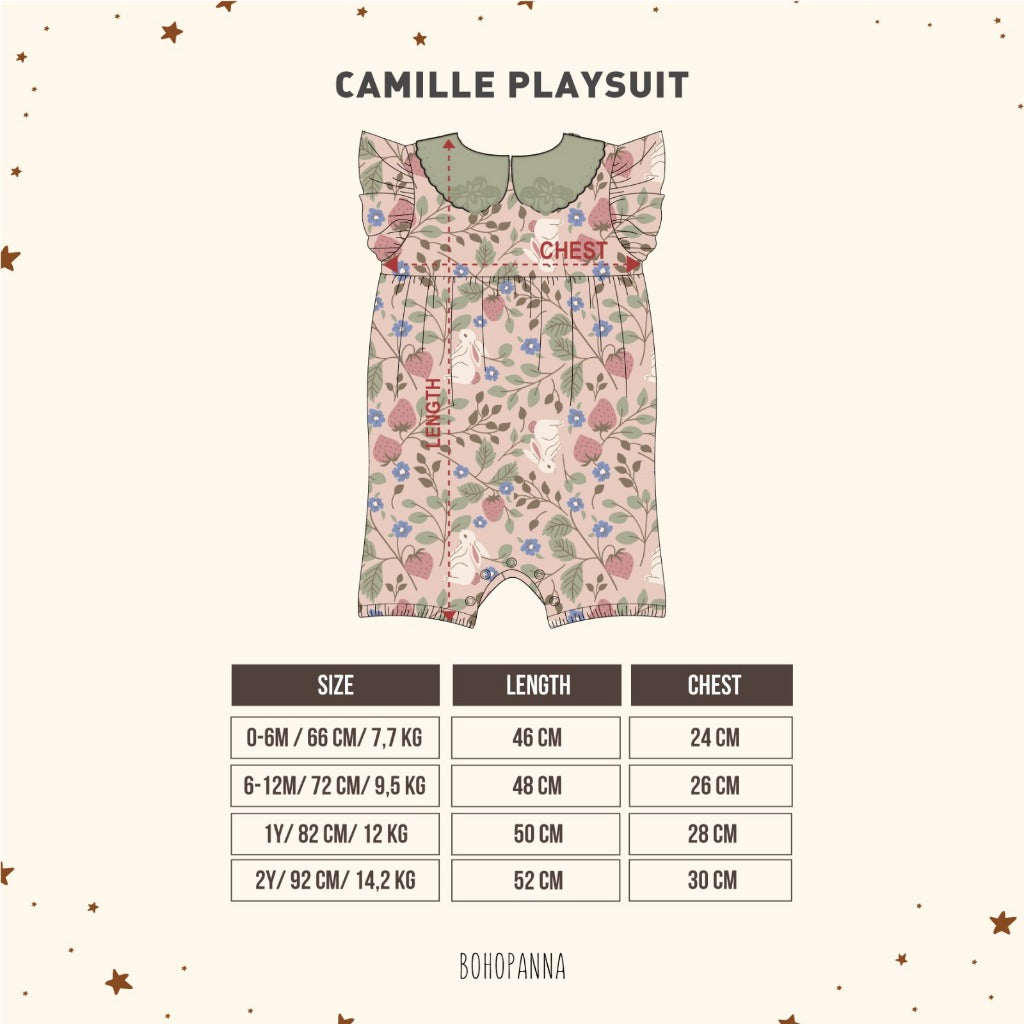 Bohopanna 0-2 Tahun Camille Playsuit / Romper Ruffle Anak Perempuan Motif Bunga Dengan Renda Fashion Bayi Perempuan