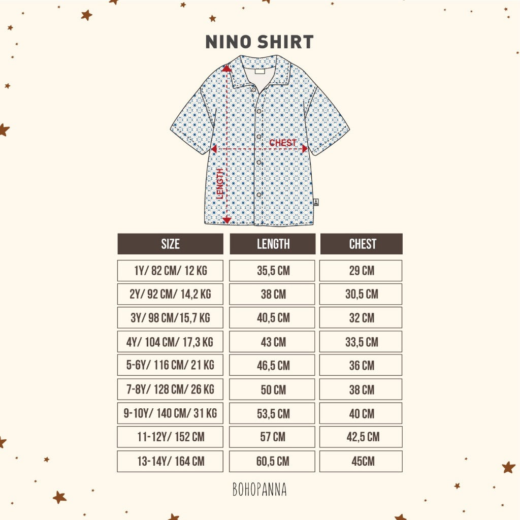 Bohopanna 1-14 Tahun & Adult Nino Shirt Smiley World Family Series/ Kemeja Pantai Bisa kembaran Orang Tua dan Anak