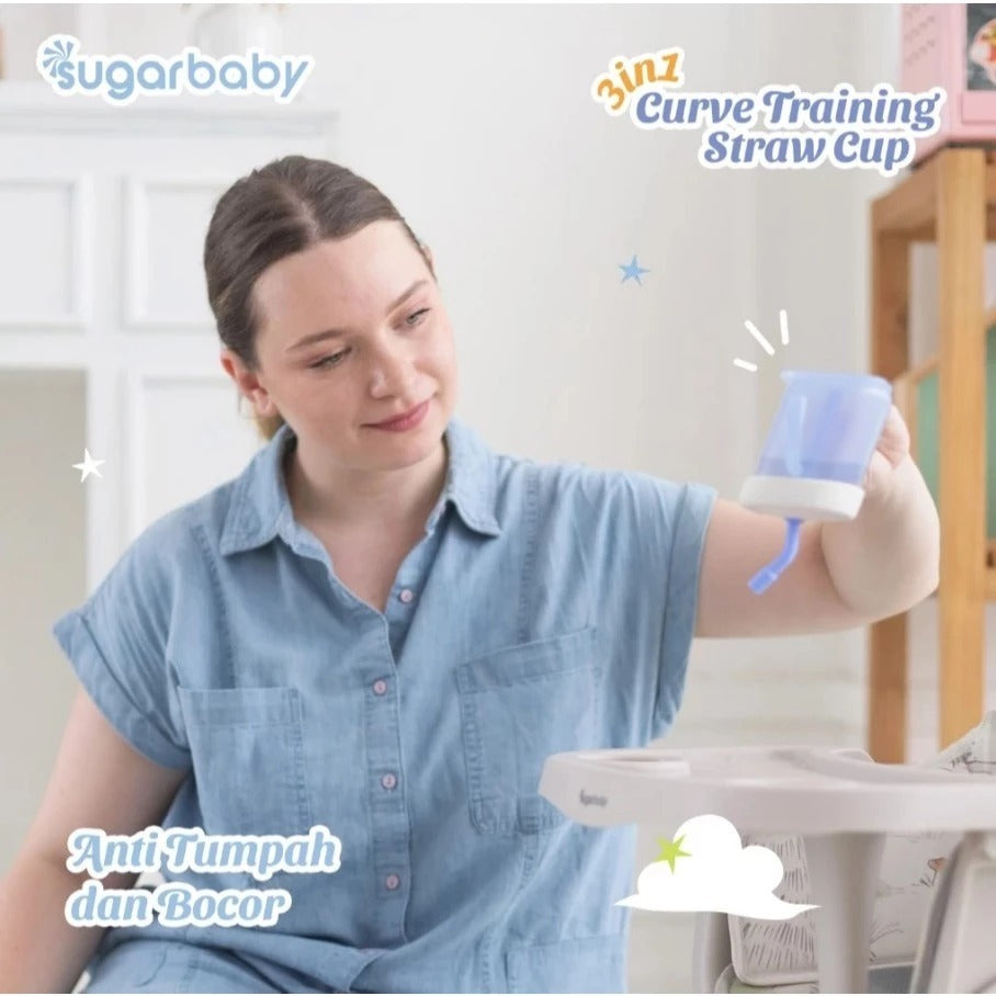 Sugar Baby 3in1 Curve Training Straw Cup / Gelas MPASI Bayi / Gelas Bayi Anti Tumpah Bocor / Training Cup BPA FREE