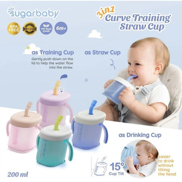 Sugar Baby 3in1 Curve Training Straw Cup / Gelas MPASI Bayi / Gelas Bayi Anti Tumpah Bocor / Training Cup BPA FREE