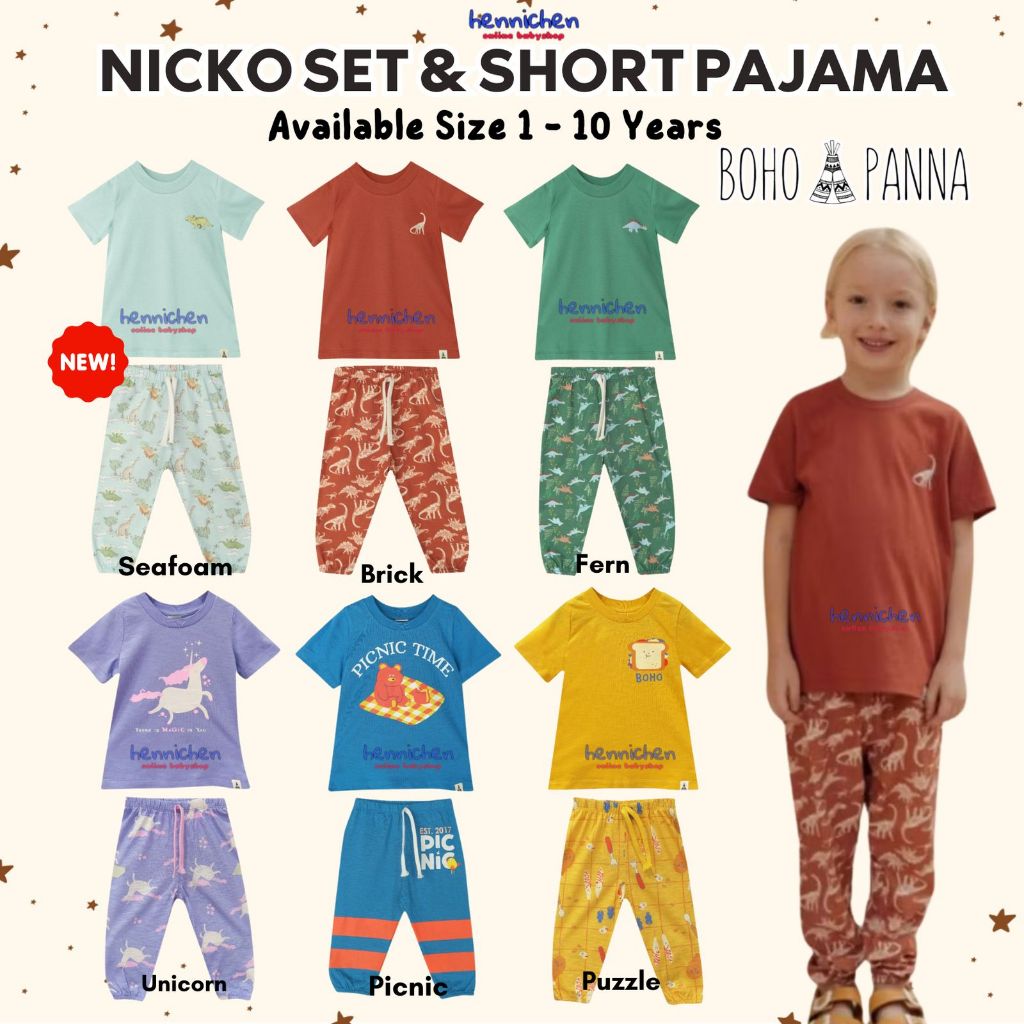 BOHOPANNA NICKO SET / SHORT PAJAMA DINO ANAK SETELAN BAJU ANAK BAJU PENDEK CELANA PANJANG ANAK BOHO BABY 1 - 10 TAHUN PART 2