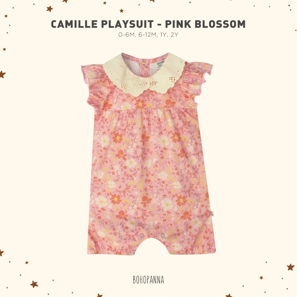 Bohopanna 0-2 Tahun Camille Playsuit / Romper Ruffle Anak Perempuan Motif Bunga Dengan Renda Fashion Bayi Perempuan