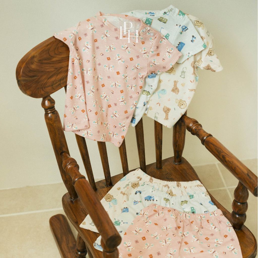 PROMO 6.6 PROMO  LITTLE PALMERHAUS LITTLE WEAR SHOULDER SHORT SLEEVE ANIMALS / CARS / BUTTERFLIES / CIRCUS SEAL / CIRCUS PARADE / CIRCUS HORSE / GAMES RETRO / CINEMA RETRO / MUSIC RETRO SETELAN PIYAMA BAJU BAYI 0-12 BULAN