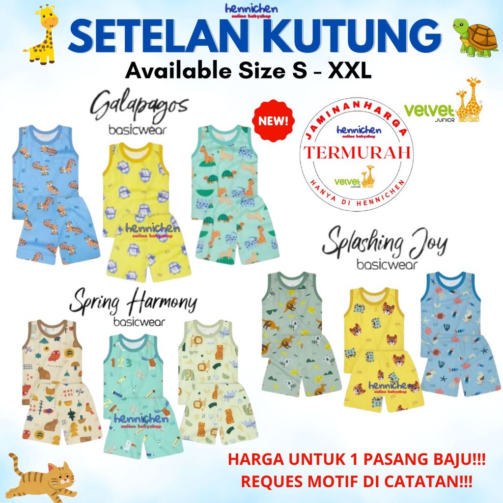 Velvet junior / ARUCHI / MIYO setelan KUTUNG setelan SINGLET GALAPAGOS / SPRING HARMONY /  SPLASHING JOY / EXPEDITION / ENDEARING LION  /  HAPPY DAYS / BLISSFUL BUDDIES  / WARM CUDDLE / DINO BUDDIES baju anak / baju bayi NB SML XL XXL SNI