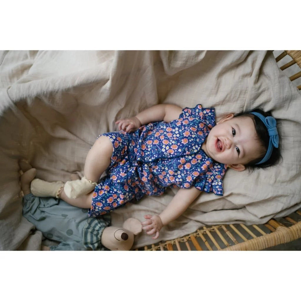 Pannadaily 0-12 Bulan Floral Basic Baby Set Ruffle / Piyama Pendek Ruffle Motif Bunga Bohopanna