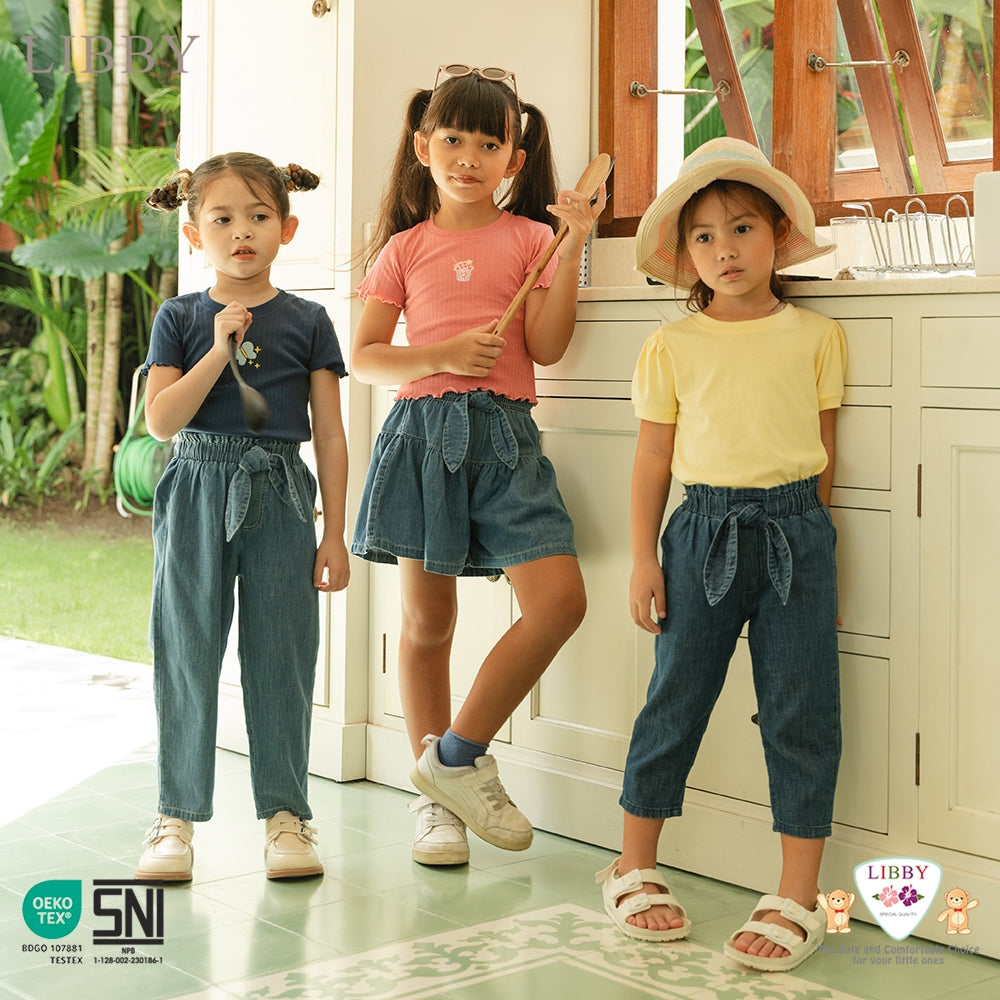 Libby 0 - 6 Tahun Jeans Panjang Anak Perempuan / Celana Rok Bella Skort Ribbon Denim - Ribbony Long Jeans / Rok Celana Pita Denim Fashion BABY BELLA SKORT ROK CELANA ANAK PEREMPUAN 9 BULAN - 14 TAHUN