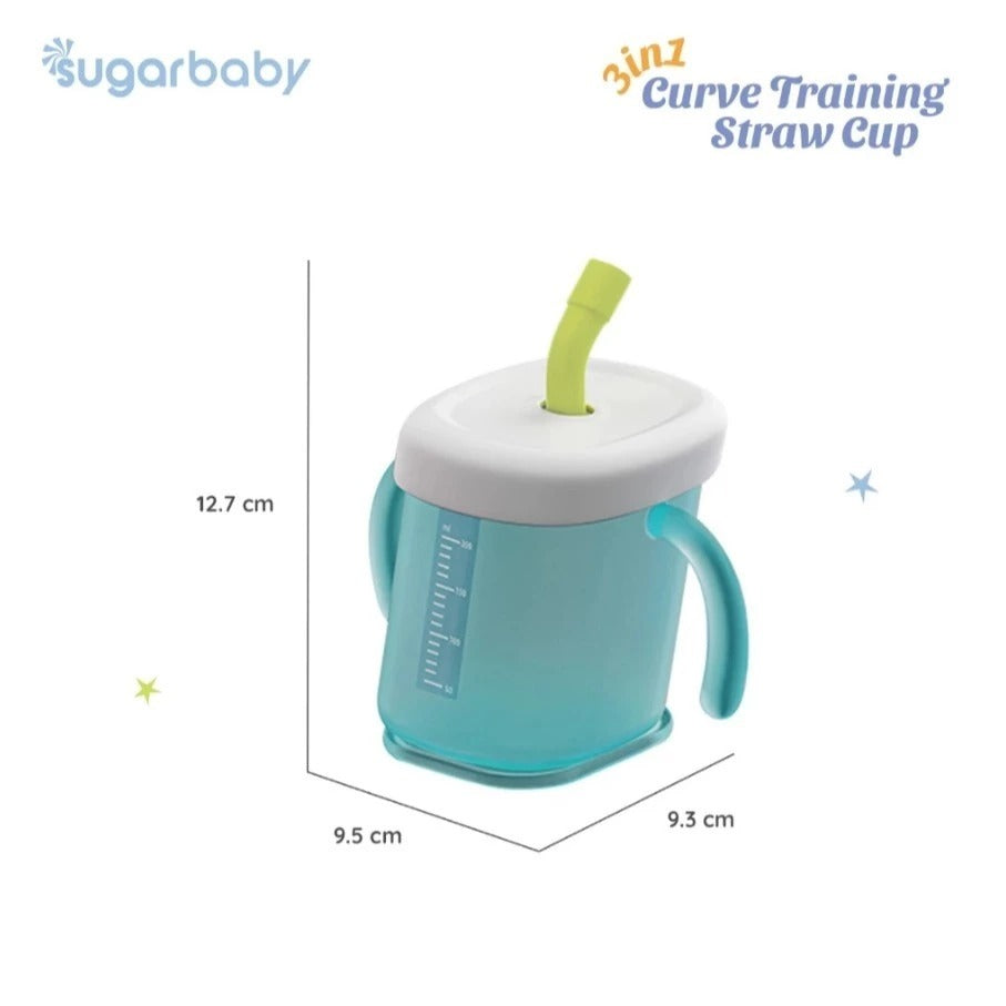 Sugar Baby 3in1 Curve Training Straw Cup / Gelas MPASI Bayi / Gelas Bayi Anti Tumpah Bocor / Training Cup BPA FREE
