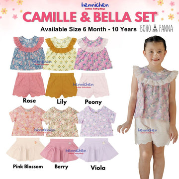 Bohopanna Bella & Camille Set 6 Bulan - 10 Tahun Setelan Bunga Ruffle Anak Perempuan Setelan Celana & Rok