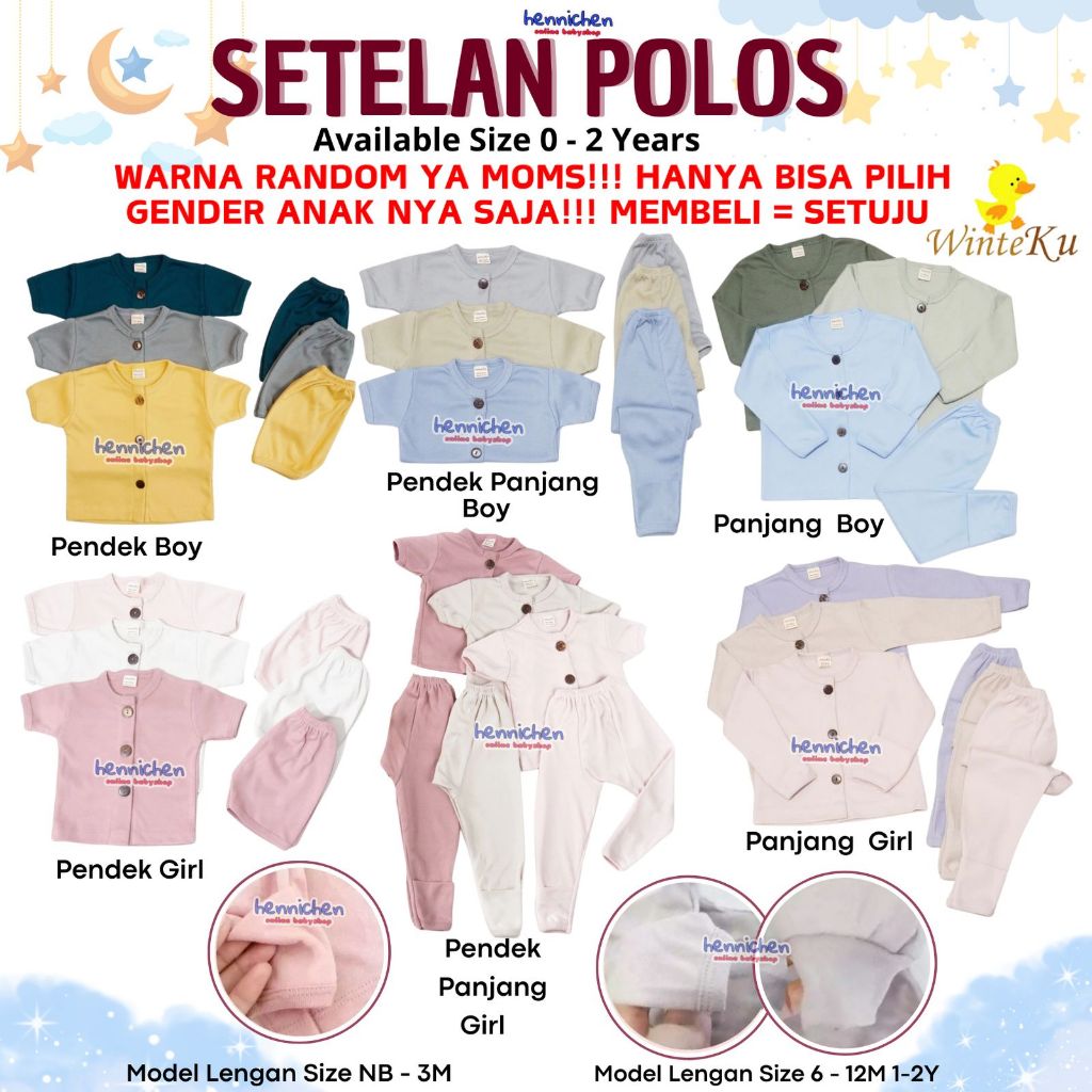 1 PSG SETELAN PIYAMA WINTEKU POLOS SETELAN PENDEK SETELAN PANJANG BAJU BAYI BAJU ANAK