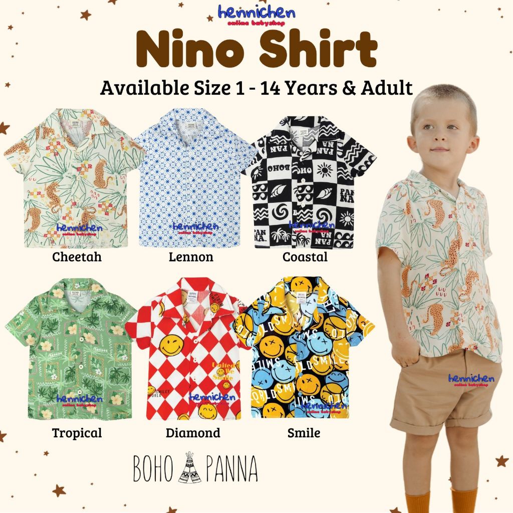 Bohopanna 1-14 Tahun & Adult Nino Shirt Smiley World Family Series/ Kemeja Pantai Bisa kembaran Orang Tua dan Anak