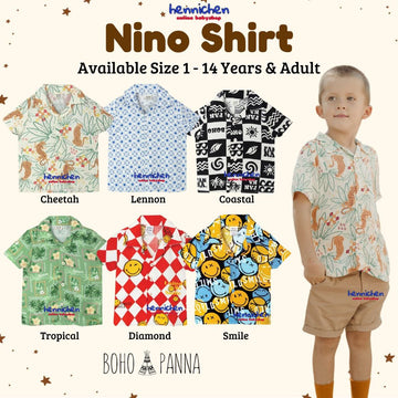 Bohopanna 1-14 Tahun & Adult Nino Shirt Smiley World Family Series/ Kemeja Pantai Bisa kembaran Orang Tua dan Anak