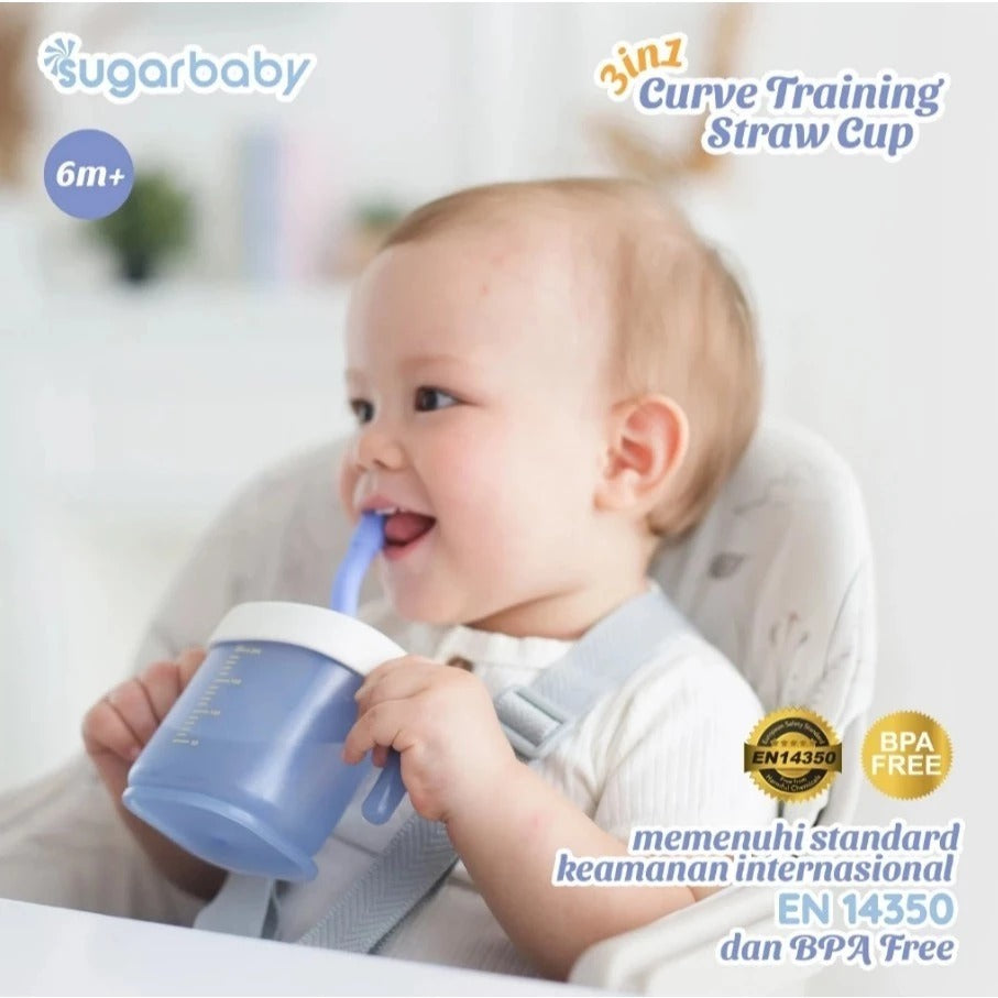 Sugar Baby 3in1 Curve Training Straw Cup / Gelas MPASI Bayi / Gelas Bayi Anti Tumpah Bocor / Training Cup BPA FREE