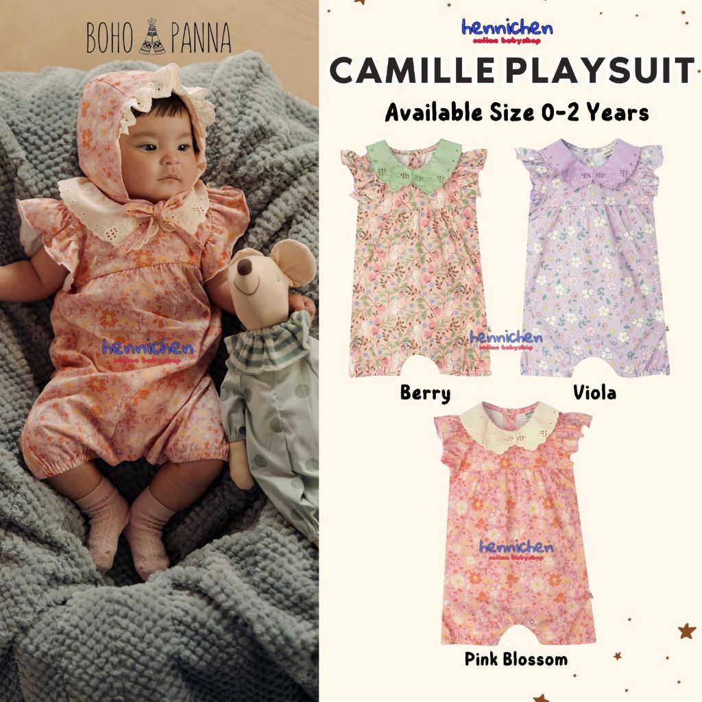 Bohopanna 0-2 Tahun Camille Playsuit / Romper Ruffle Anak Perempuan Motif Bunga Dengan Renda Fashion Bayi Perempuan