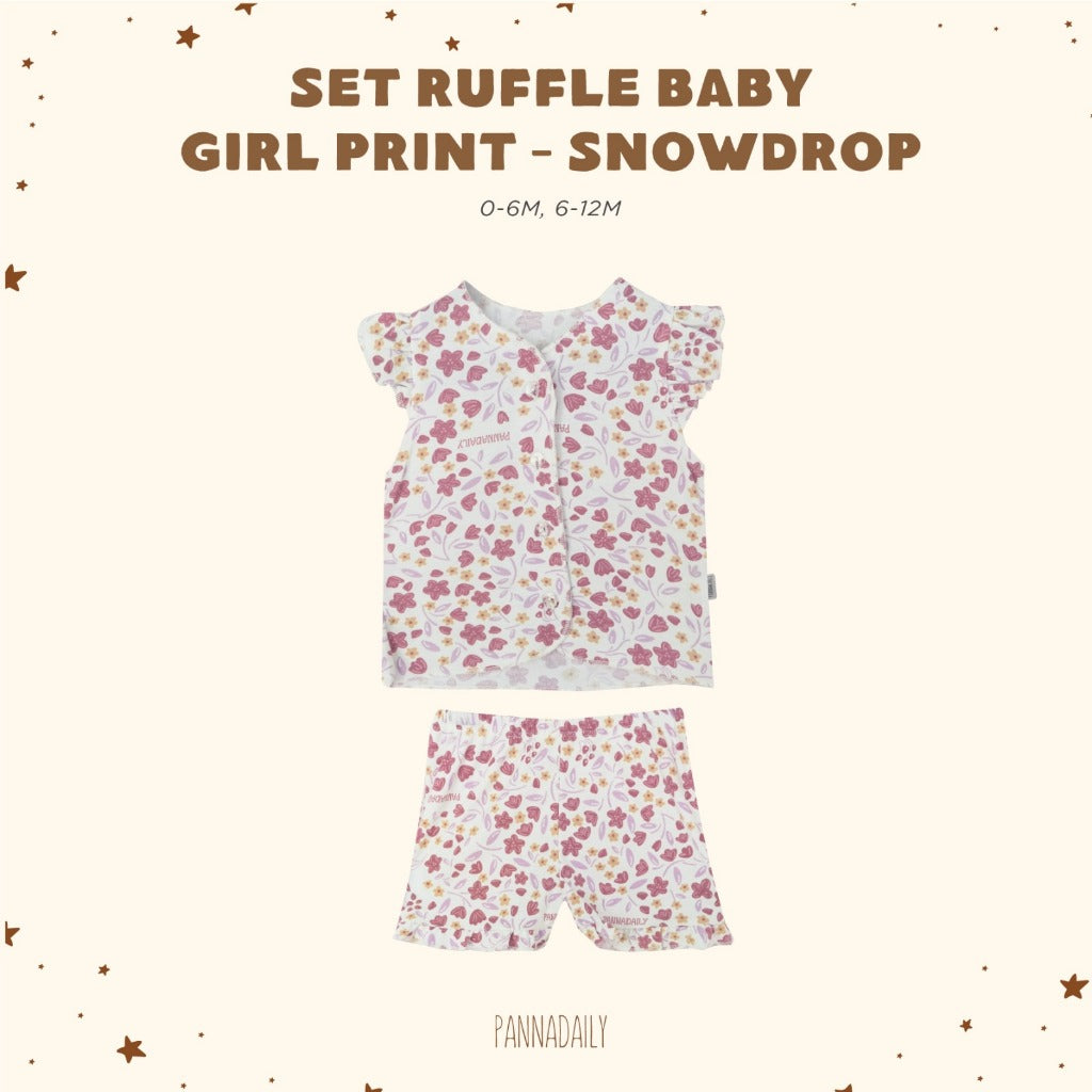 Pannadaily 0-12 Bulan Floral Basic Baby Set Ruffle / Piyama Pendek Ruffle Motif Bunga Bohopanna