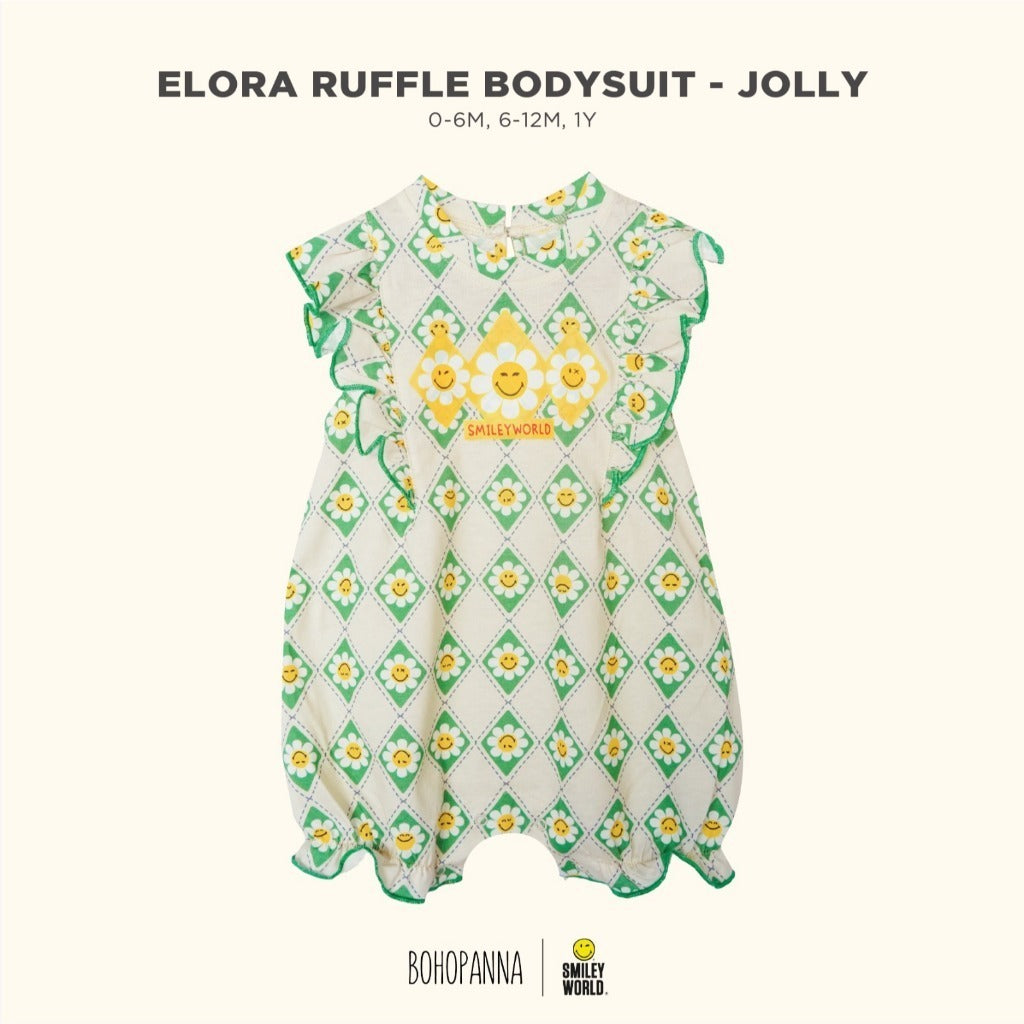 Bohopanna 0-2 Tahun Camille Playsuit / Romper Ruffle Anak Perempuan Motif Bunga Dengan Renda Fashion Bayi Perempuan