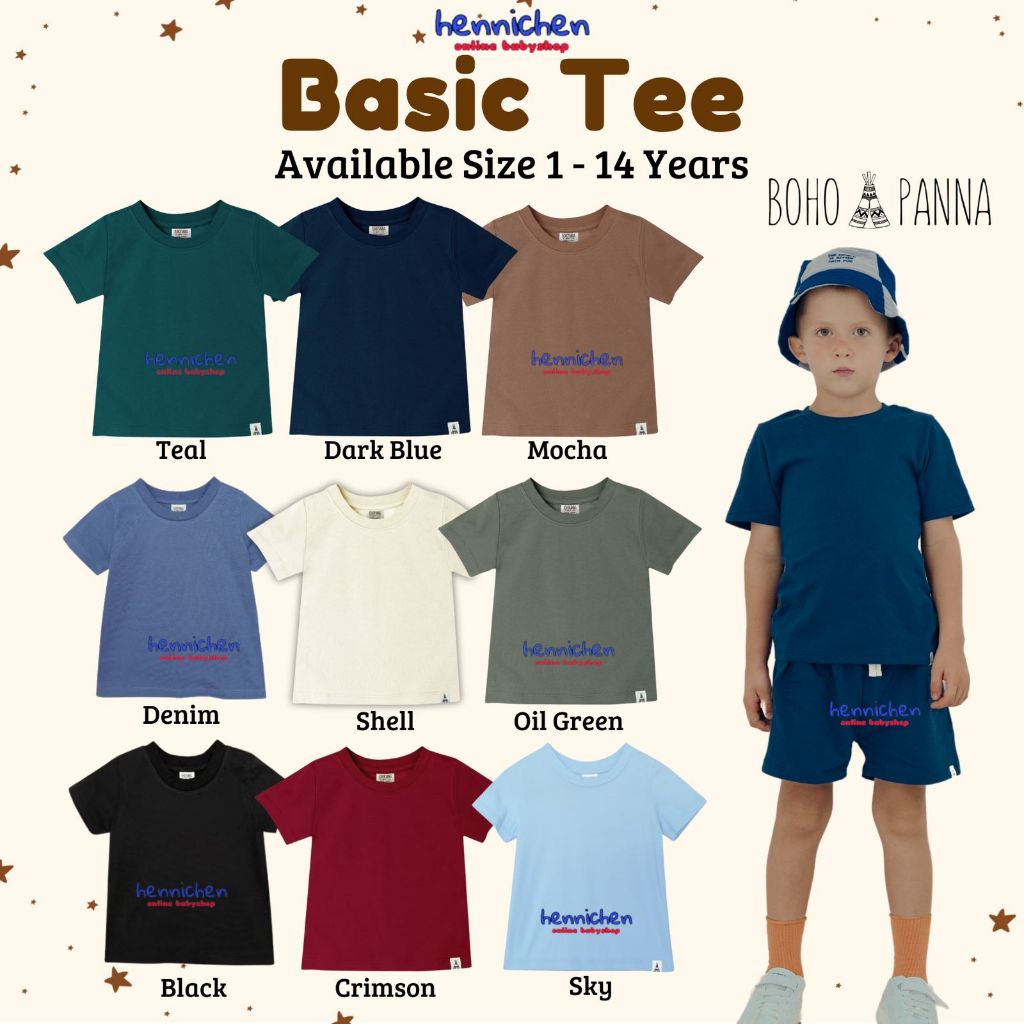 Bohopanna Basic Tee 1-14 Tahun Tshirt Polos / Kaos Warna Basic Anak Unisex Part 1