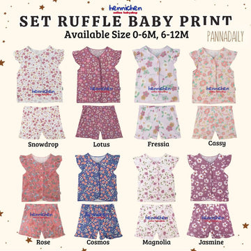 Pannadaily 0-12 Bulan Floral Basic Baby Set Ruffle / Piyama Pendek Ruffle Motif Bunga Bohopanna