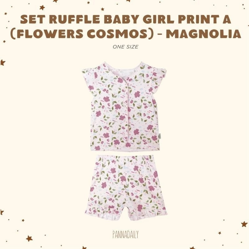 Pannadaily 0-12 Bulan Floral Basic Baby Set Ruffle / Piyama Pendek Ruffle Motif Bunga Bohopanna