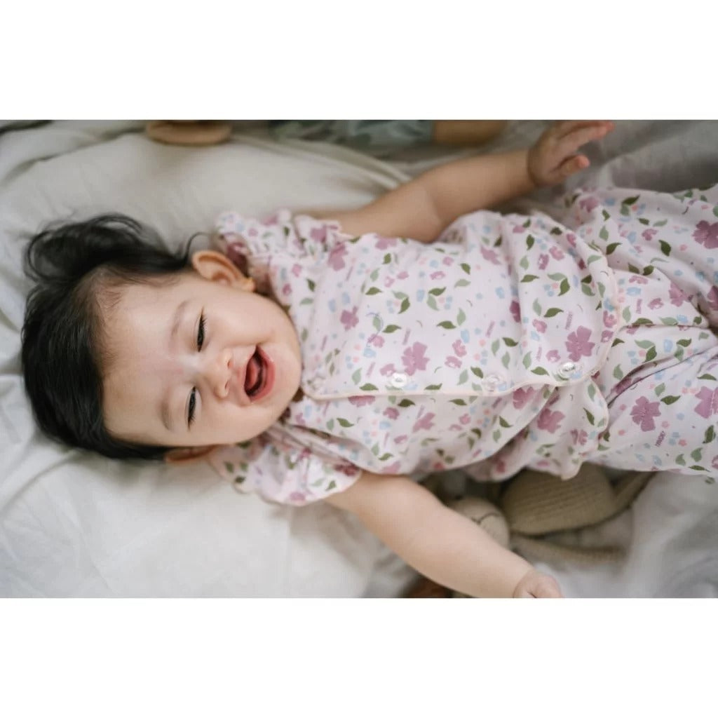 Pannadaily 0-12 Bulan Floral Basic Baby Set Ruffle / Piyama Pendek Ruffle Motif Bunga Bohopanna