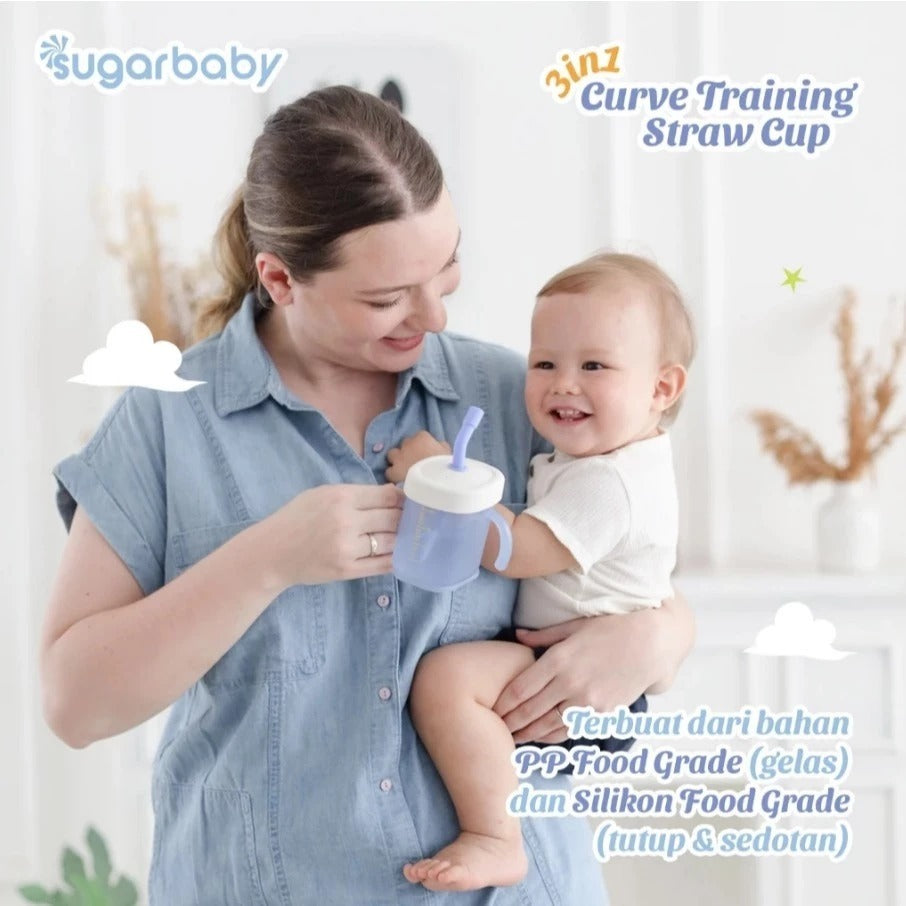 Sugar Baby 3in1 Curve Training Straw Cup / Gelas MPASI Bayi / Gelas Bayi Anti Tumpah Bocor / Training Cup BPA FREE