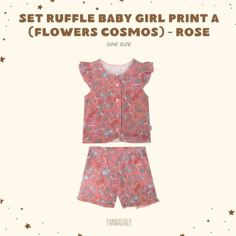 Pannadaily 0-12 Bulan Floral Basic Baby Set Ruffle / Piyama Pendek Ruffle Motif Bunga Bohopanna