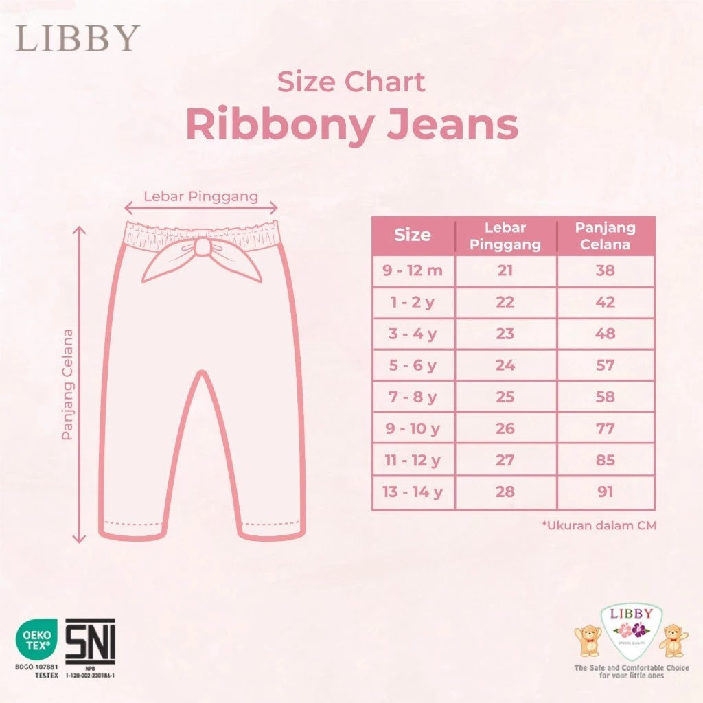 Libby 0 - 6 Tahun Jeans Panjang Anak Perempuan / Celana Rok Bella Skort Ribbon Denim - Ribbony Long Jeans / Rok Celana Pita Denim Fashion BABY BELLA SKORT ROK CELANA ANAK PEREMPUAN 9 BULAN - 14 TAHUN