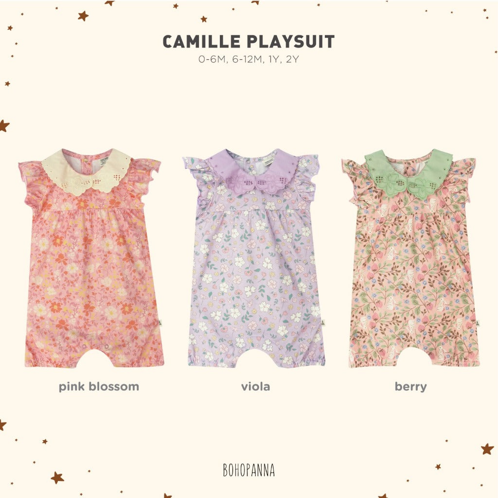 Bohopanna 0-2 Tahun Camille Playsuit / Romper Ruffle Anak Perempuan Motif Bunga Dengan Renda Fashion Bayi Perempuan