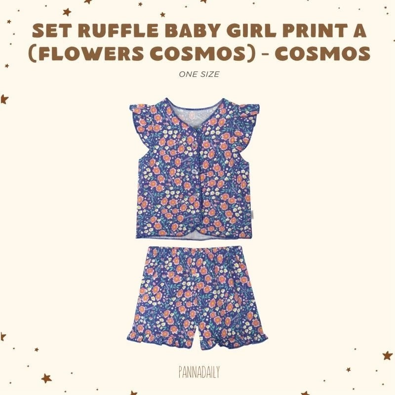 Pannadaily 0-12 Bulan Floral Basic Baby Set Ruffle / Piyama Pendek Ruffle Motif Bunga Bohopanna